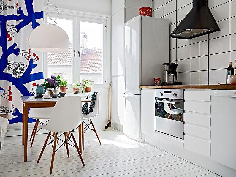 Дизайн интерьера кухни в скандинавском стиле - Занавески на окнах