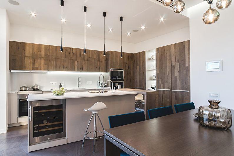 Дизайн просторной кухни в стиле минимализм - фото
