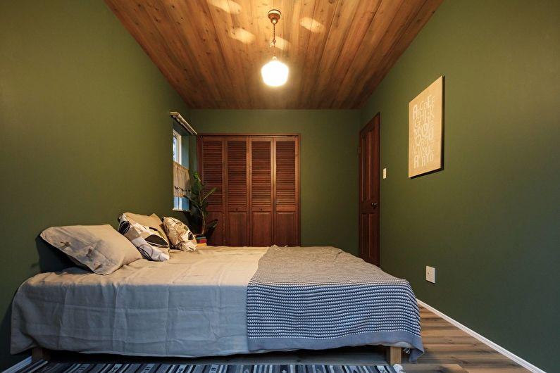 Зеленая спальня в стиле лофт - Дизайн интерьера