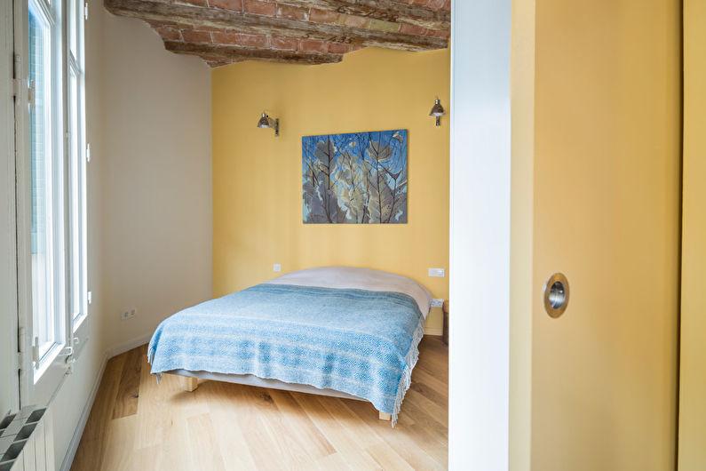 Желтая спальня в стиле лофт - Дизайн интерьера
