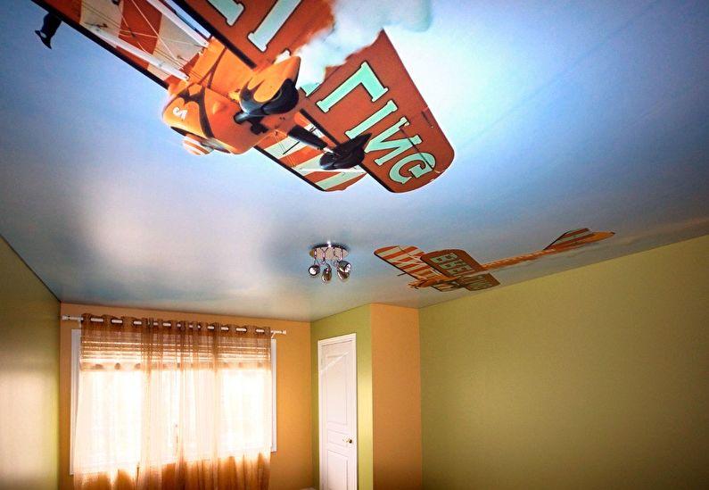 Сатиновый натяжной потолок в детской комнате - фотопечать