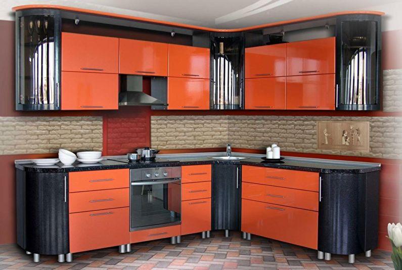 Черный с оранжевым - Дизайн кухни 9 кв.м.