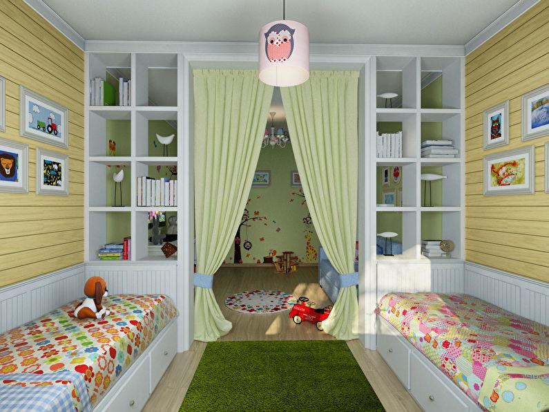 Интерьер детской комнаты для мальчика и девочки, 20 м2