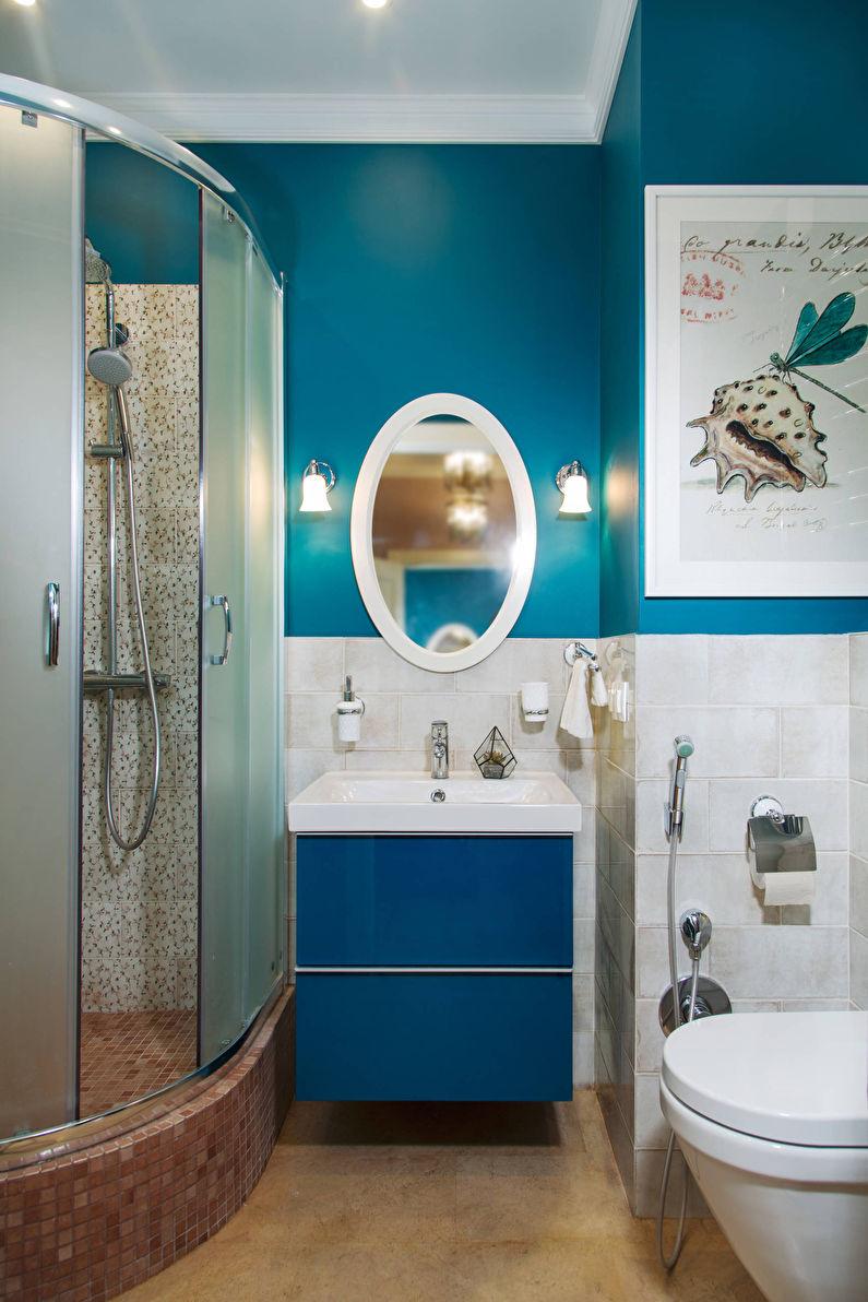 Дизайн маленькой ванной комнаты в синем цвете