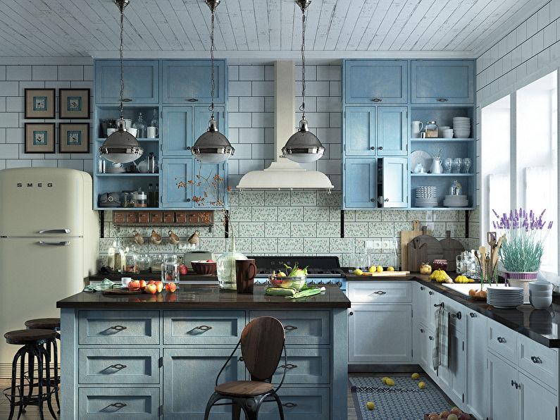 Дизайн сине-белой кухни в стиле прованс