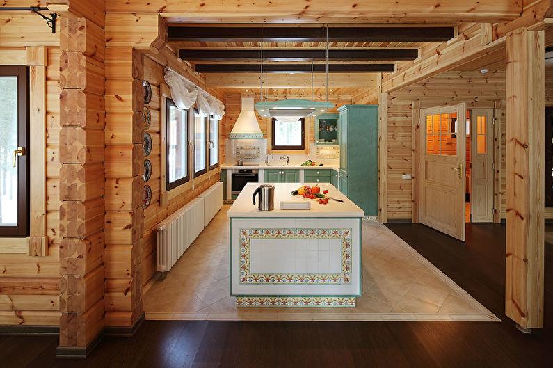 Дизайн кухни в деревянном доме - фото 1