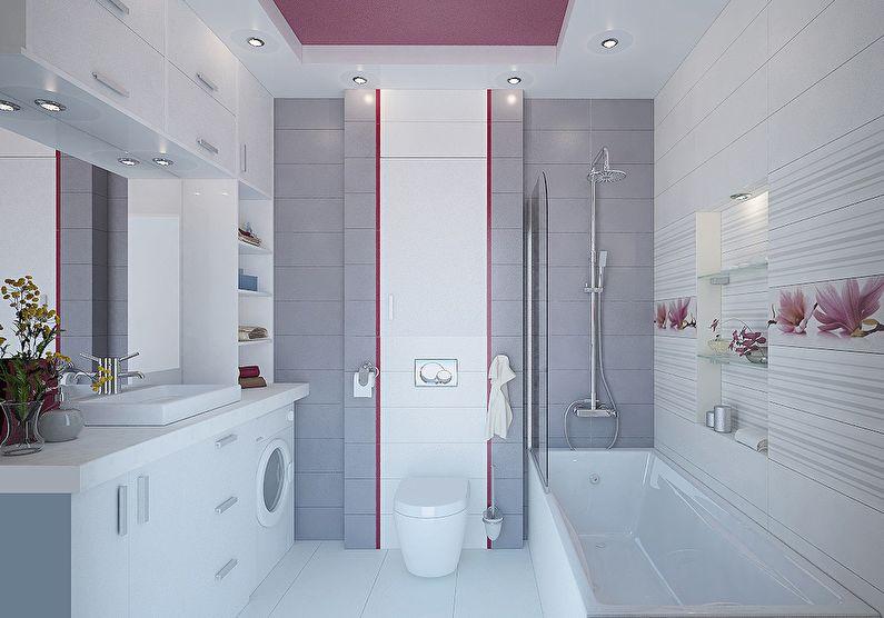 Сочетание цветов в интерьере ванной комнаты - серый с белым и розовым