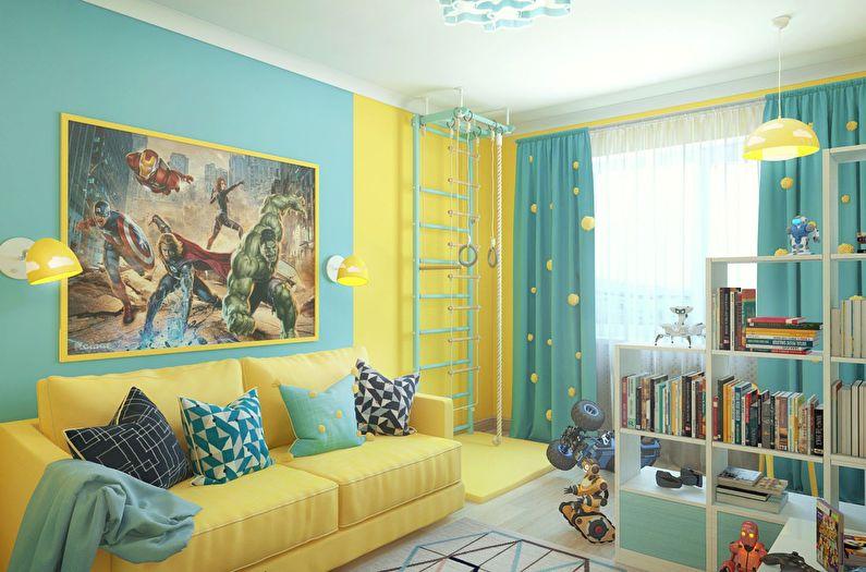 Сочетание цветов в интерьере детской комнаты - желтый с бирюзовым