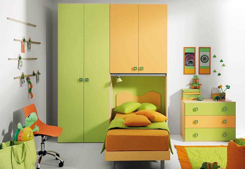 Сочетание цветов в интерьере детской комнаты - зеленый с оранжевым и белым