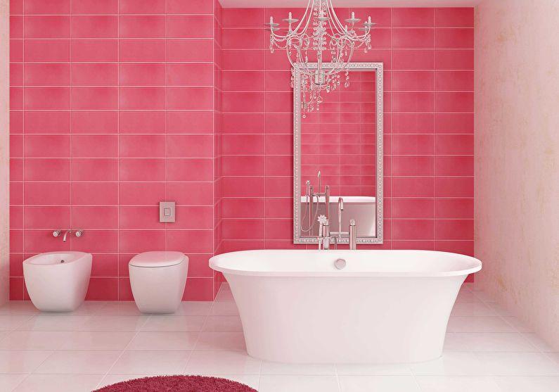 Сочетание цветов в интерьере ванной комнаты - розовый с белым