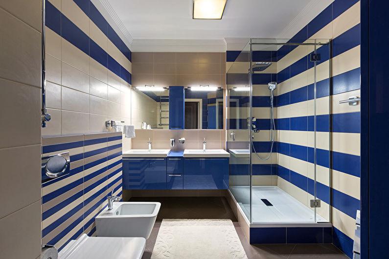 Сочетание цветов в интерьере ванной комнаты - синий с белым