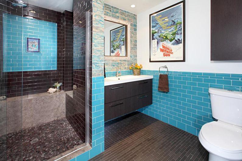 Сочетание цветов в интерьере ванной комнаты - синий с коричневым и белым