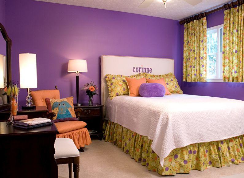 Сочетание цветов в интерьере детской спальни - фиолетовый с желтым и оранжевым