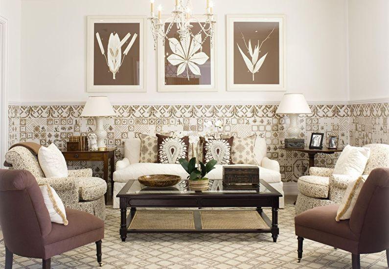 Сочетание цветов в интерьере гостиной - коричневый с белым и бежевым