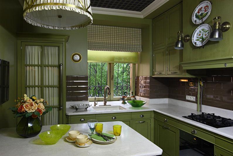 Оливковая кухня в классическом стиле - Дизайн интерьера