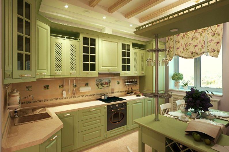 Дизайн кухни в оливковом цвете - Отделка потолка
