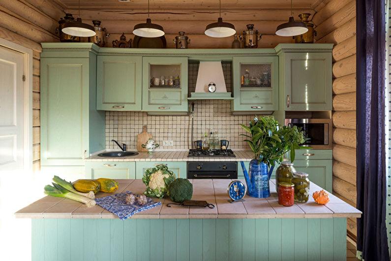 Зеленая кухня в стиле кантри - дизайн интерьера