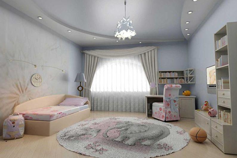 Дизайн потолка из гипсокартона в детской - фото