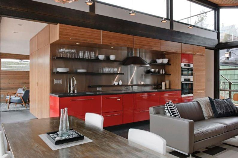 Красная кухня в стиле лофт - Дизайн интерьера