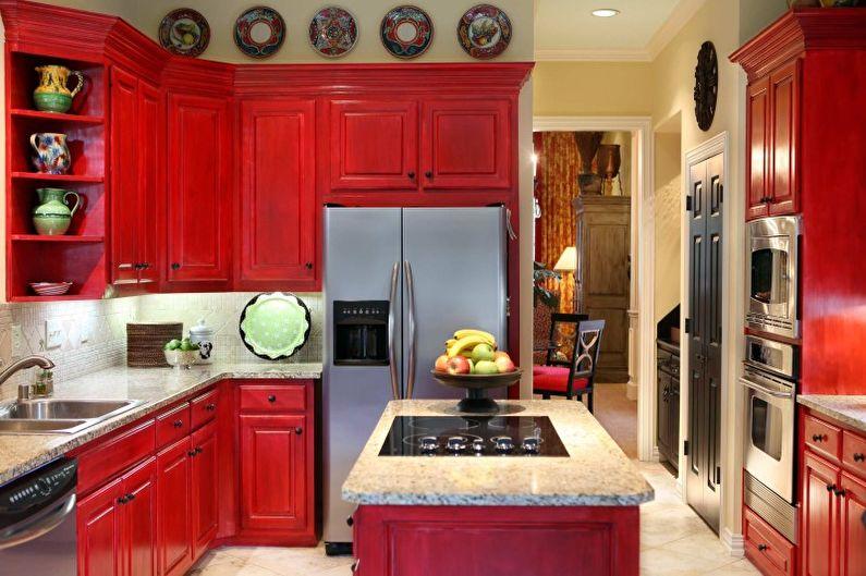 Дизайн кухни в красных тонах - Декор и освещение