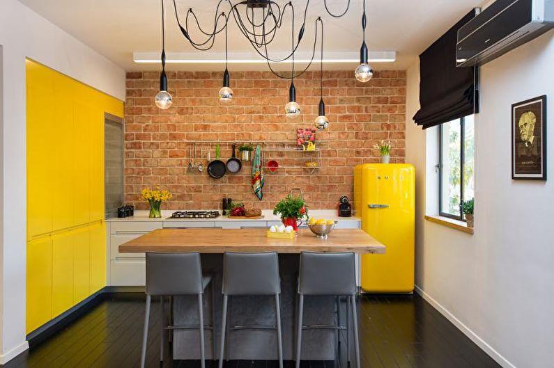 Желтая кухня в стиле лофт - Дизайн интерьера