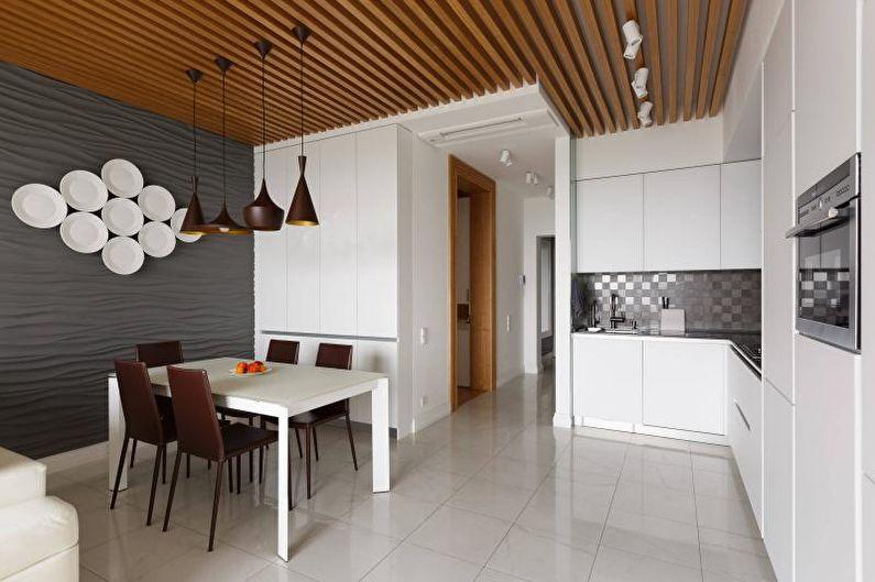 Дизайн белой кухни - Отделка потолка