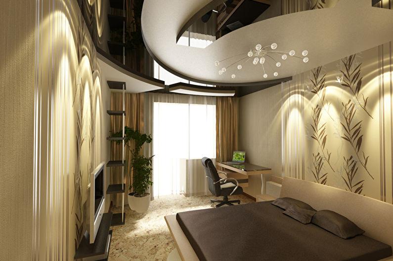 Дизайн спальни 12 кв.м. - отделка потолка