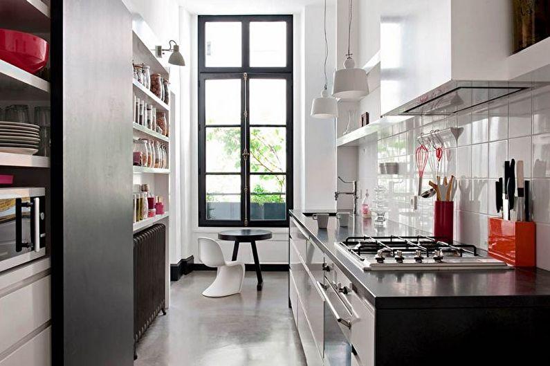 Дизайн интерьера узкой кухни - фото
