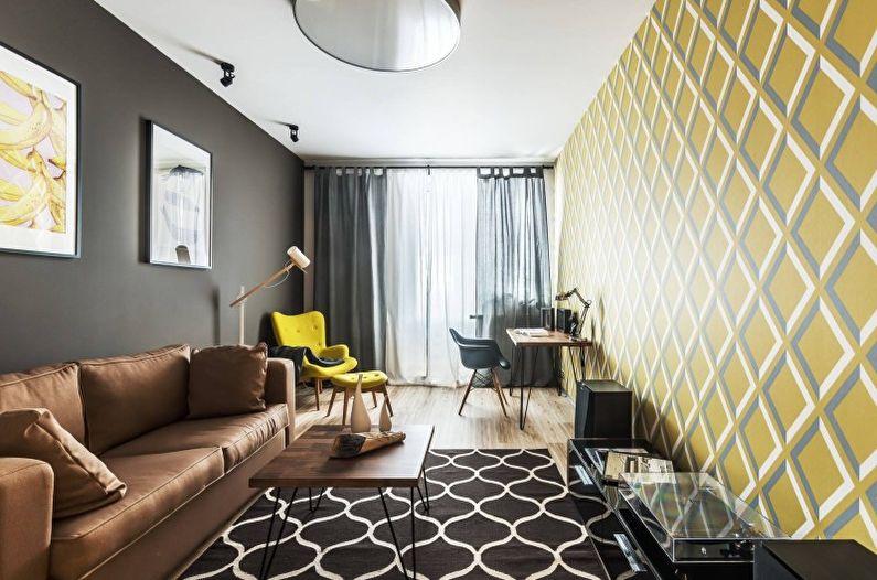 Желтая гостиная в стиле минимализм - Дизайн интерьера
