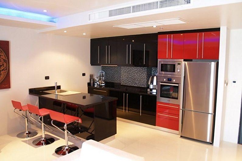 Красно-черная кухня в стиле хай-тек - Дизайн интерьера