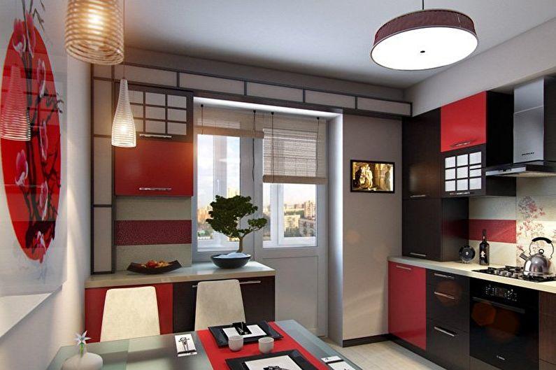 Красно-черная кухня в стиле японский минимализм - Дизайн интерьера