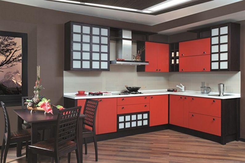 Красно-черная кухня в стиле японский минимализм - Дизайн интерьера