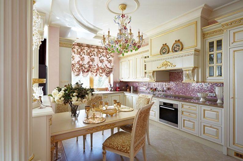 Розовая кухня в стиле рококо - Дизайн интерьера