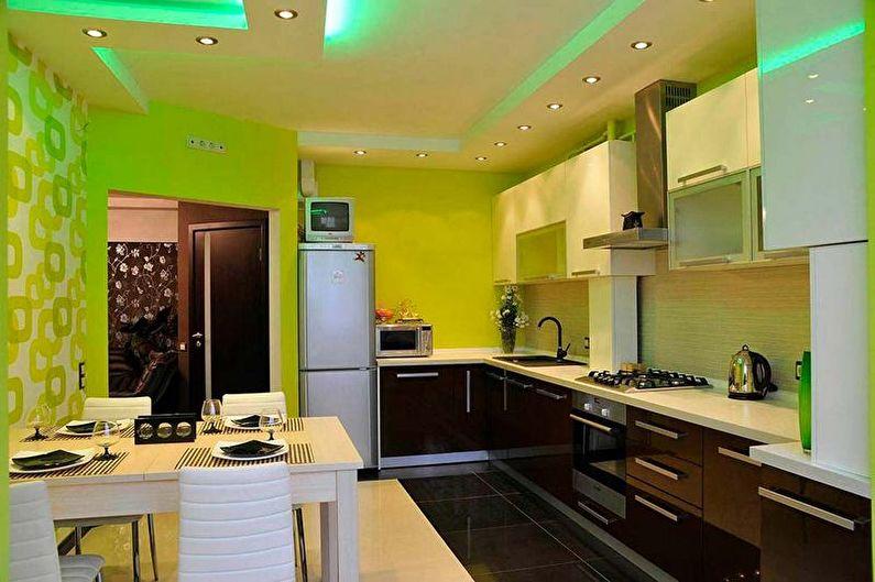 Дизайн зеленой кухни - Отделка потолка
