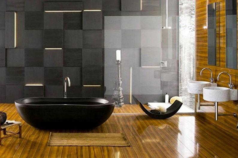 Дизайн черной ванной комнаты - Отделка пола