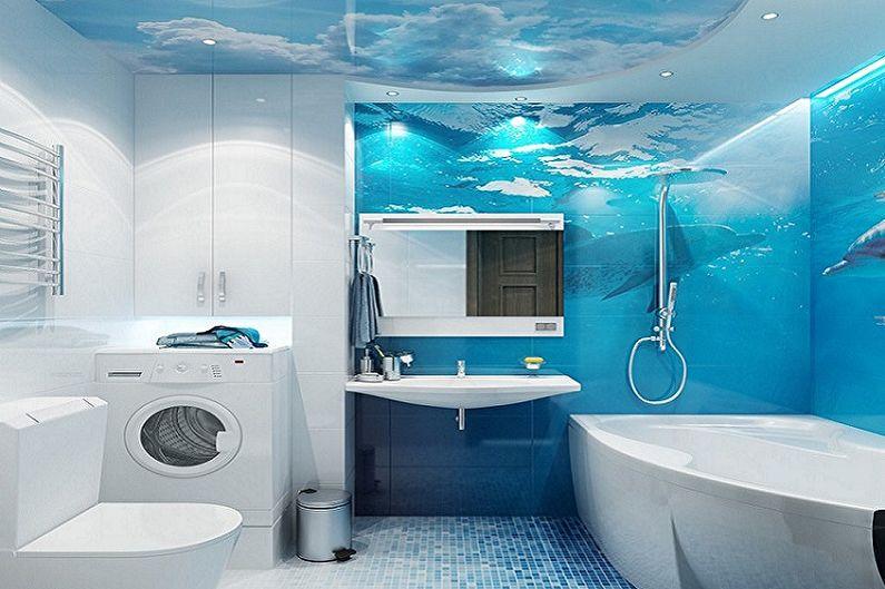 Синяя ванная комната в морском стиле - Дизайн интерьера