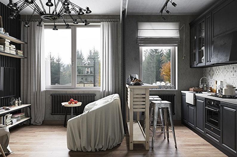 Дизайн интерьера маленькой кухни-гостиной - фото