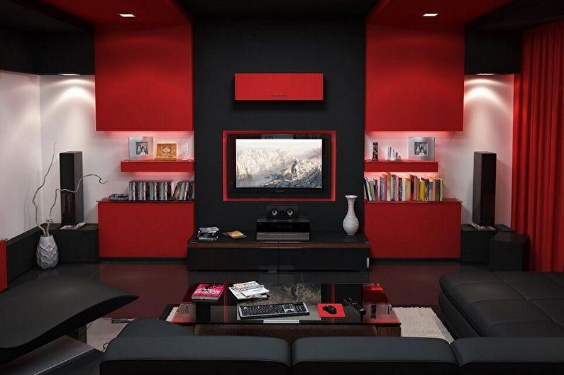 Красная гостиная в стиле хай-тек - Дизайн интерьера