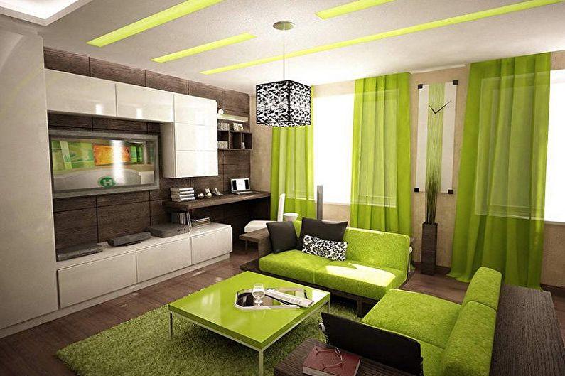 Зеленый цвет в интерьере гостиной - Сочетание цветов