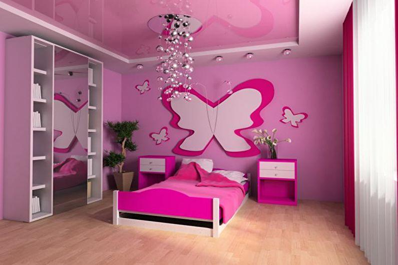 Дизайн детской комнаты в розовых тонах - Отделка потолка