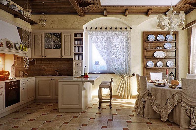 Бежевая кухня в стиле кантри - Дизайн интерьера