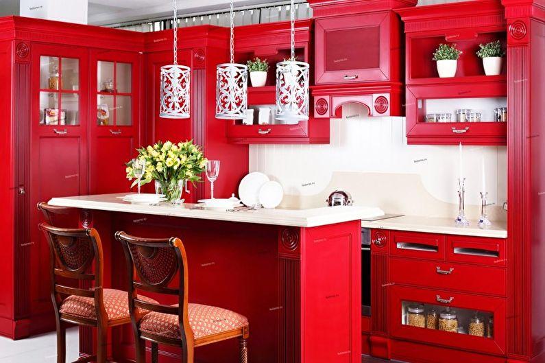 Красная кухня в восточном стиле - Дизайн интерьера