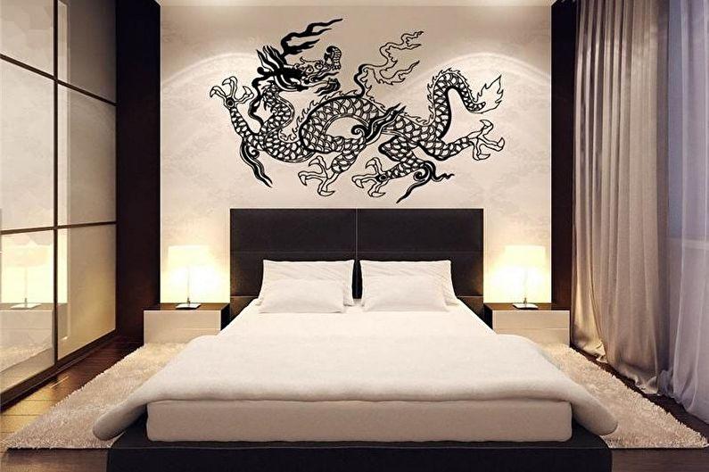 Черно-белая спальня в японском стиле - Дизайн интерьера