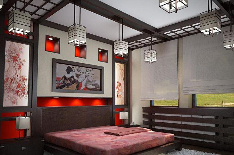 Красная спальня в японском стиле - Дизайн интерьера