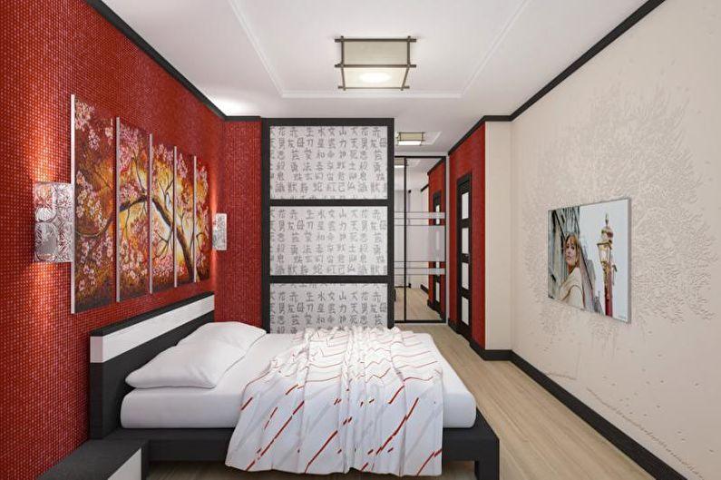 Красная спальня в японском стиле - Дизайн интерьера