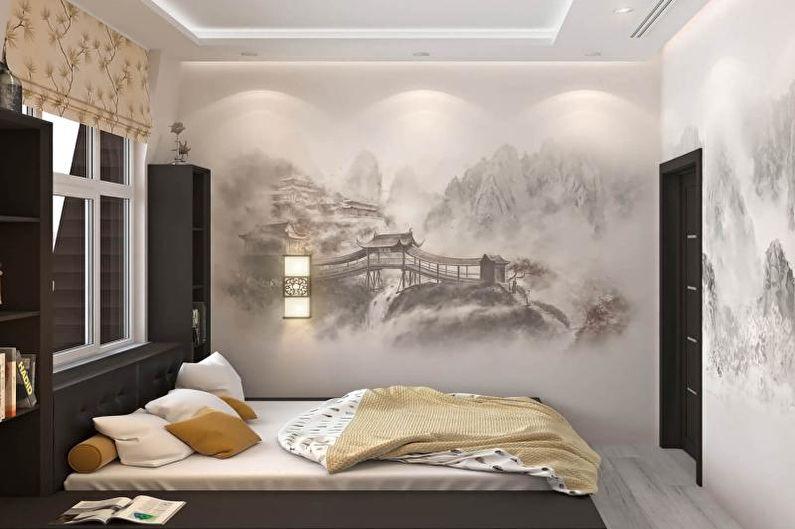 Дизайн спальни в японском стиле - Отделка стен