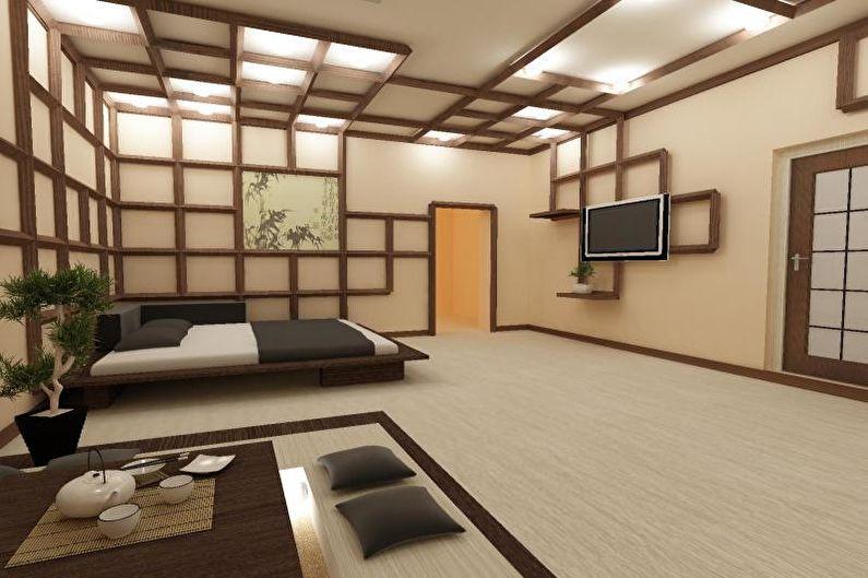 Дизайн спальни в японском стиле - Отделка потолка
