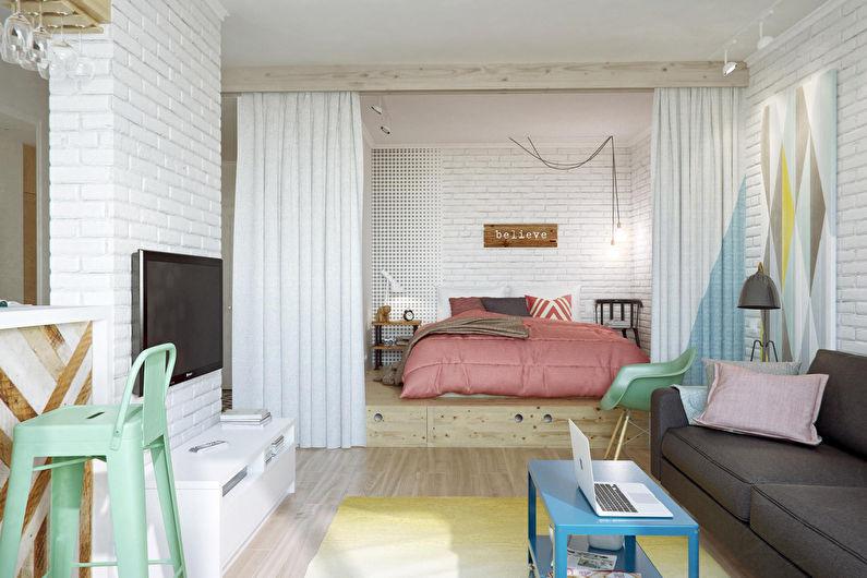 Спальня-гостиная в скандинавском стиле - Дизайн интерьера