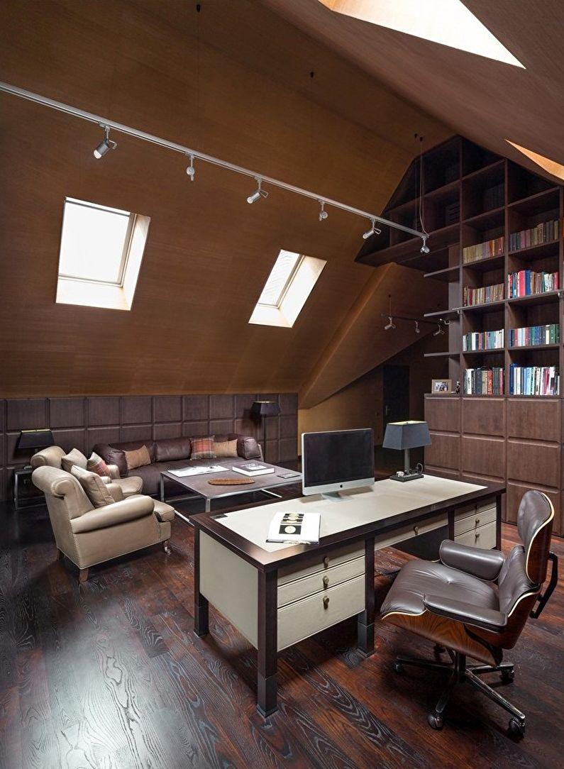 Дизайн интерьера домашнего кабинета на мансарде - фото