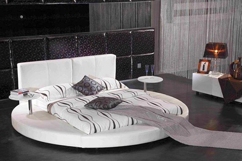 Виды круглых кроватей в спальню - Прямоугольная кровать на круглом подиуме